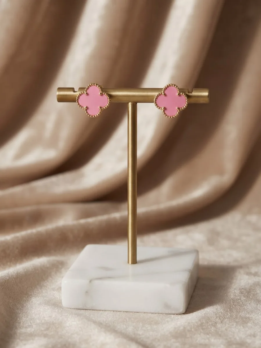 Boucles d'oreilles trèfle rose